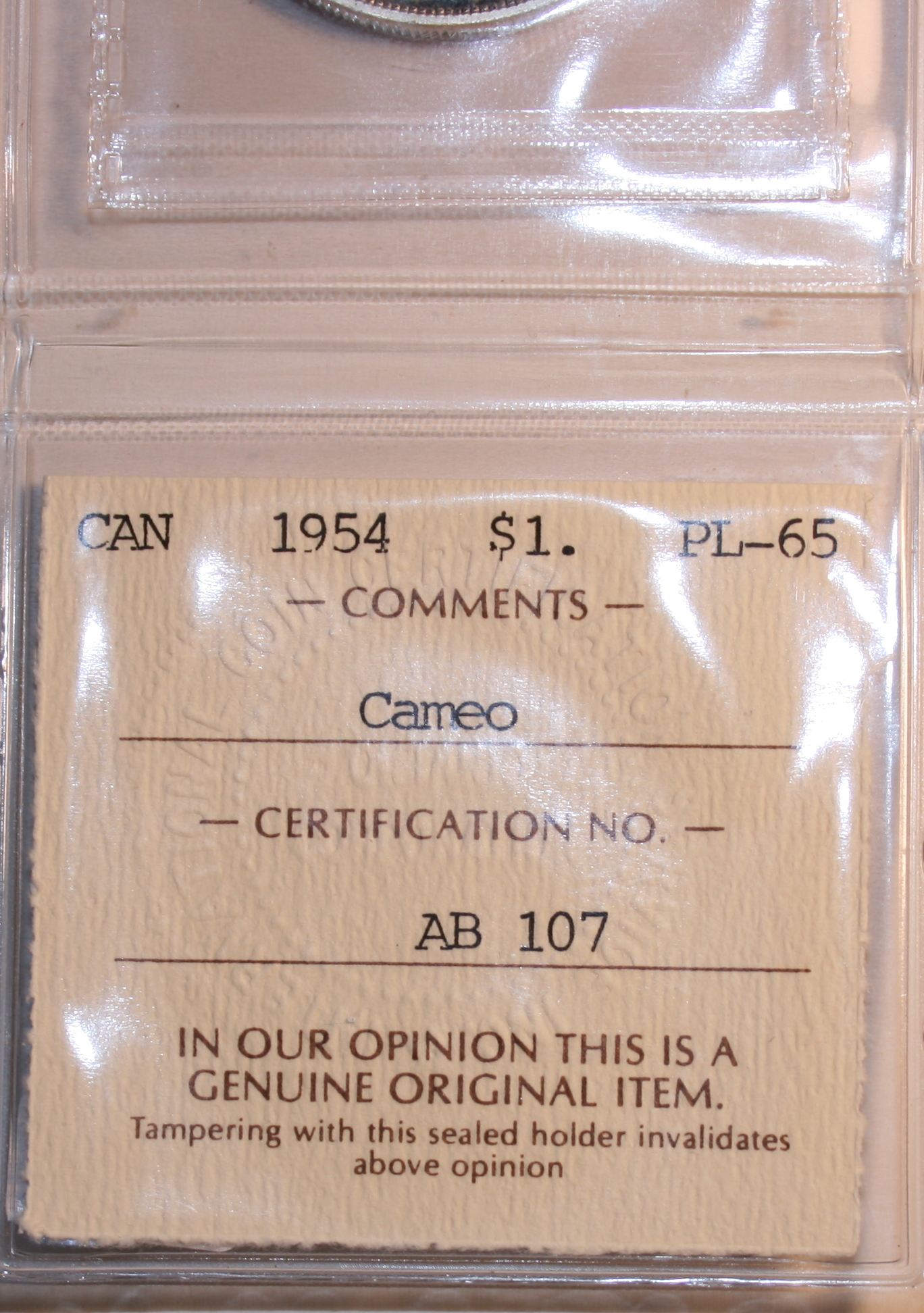 1954 Silver Dollar Certifié ICCS CAMÉO PL-65