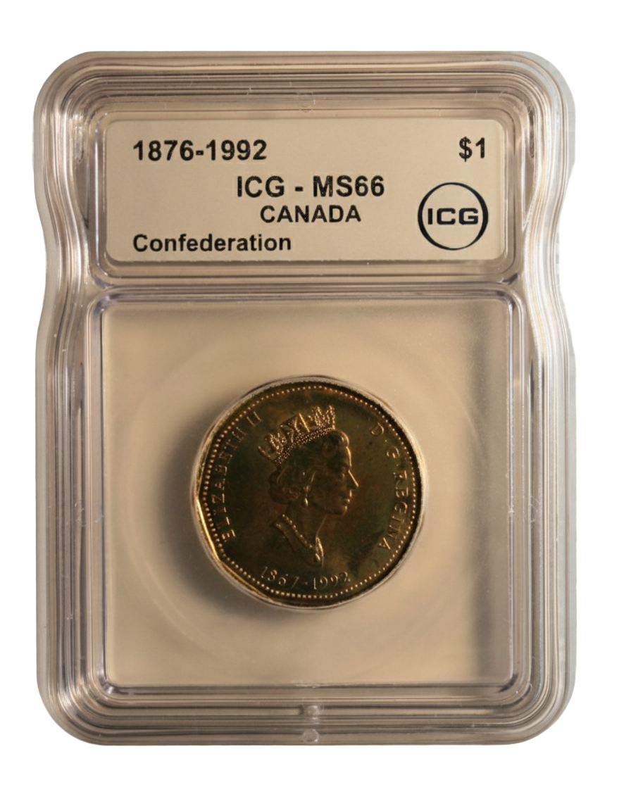 1992 Dollar (Loonie) Confédération 1867-1992 Certifié ICG MS-66 (arc-en-ciel)
