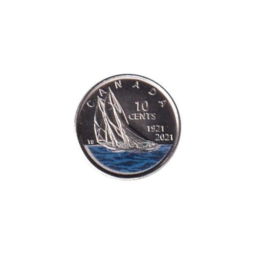2021 10 cents coloured Bluenose BU (MS-62) CHOICE