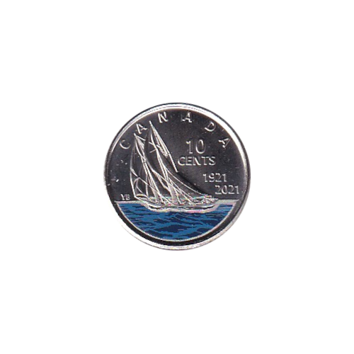 2021 10 cents coloured Bluenose BU (MS-63) CHOICE