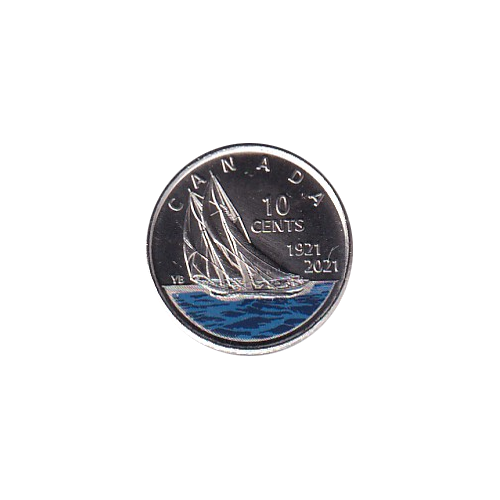 2021 10 cents coloured Bluenose BU (MS-64) CHOICE +