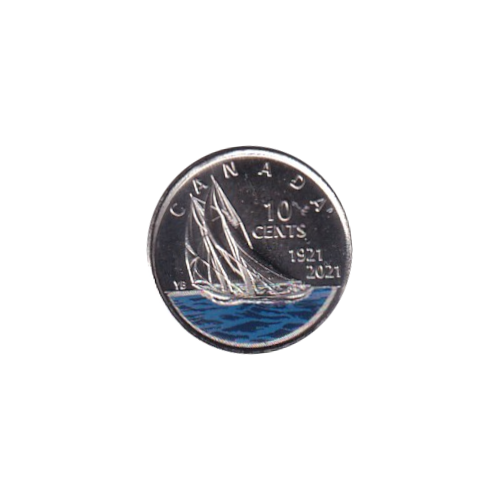 2021 10 cents coloured Bluenose BU (MS-65) GEM