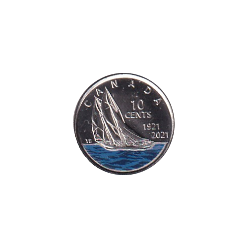 2021 10 cents coloured Bluenose BU (MS-66) GEM +