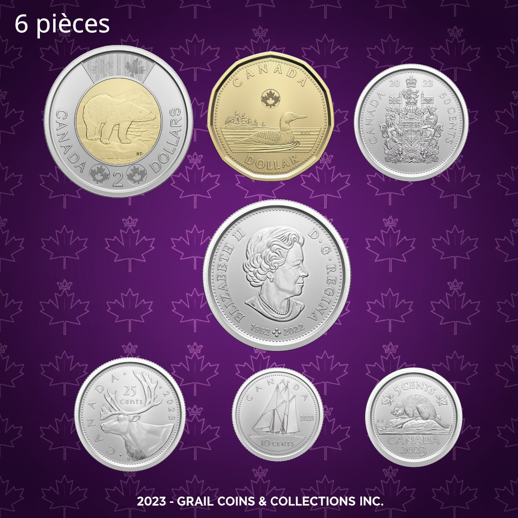 2023 Ensemble 6 pièces Élizabeth II: Première frappe + 50¢ classique d'un roul. spécial - BU HAUTE QUALITÉ