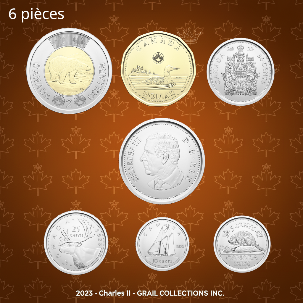 2023 Ensemble 6 pièces Charles III: Première frappe + 50¢ classique d'un roul. spécial - BU HAUTE QUALITÉ