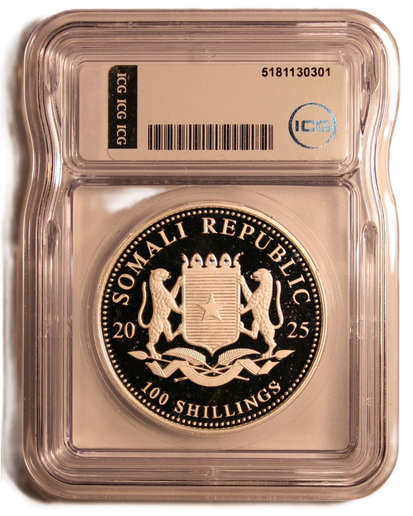 2025 Somalie 100 Shillings - CERTIFIÉ ICG PR-67 DCAM - African Wildlife Elephant - 1 oz Argent pur .9999