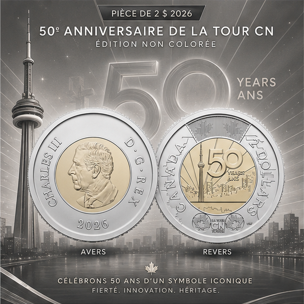 2026 Toonie 2$ non coloré Photoluminescent - 50e La Tour du CN - NBU (Copie)