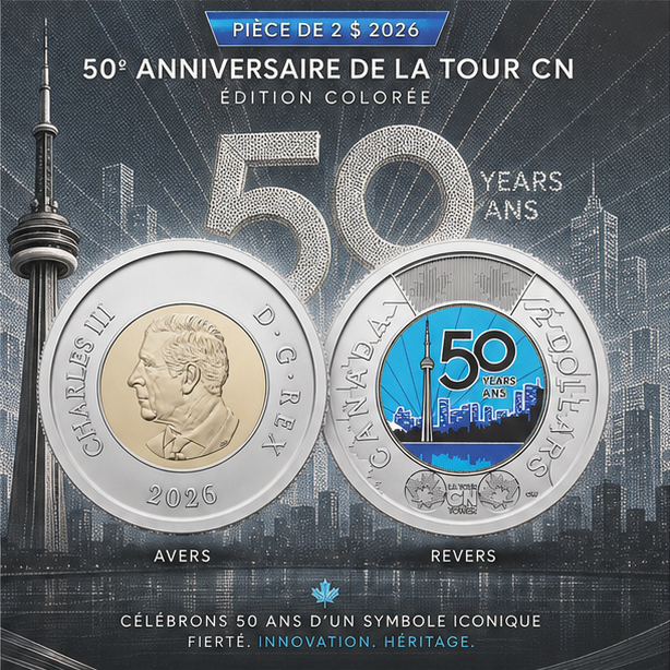 2026 Toonie 2$ Coloré Photoluminescent - 50e La Tour du CN - NBU