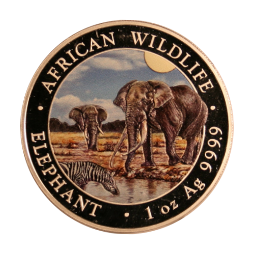 2026 Somalie 100 Shillings Couleur - African Wildlife Elephant - 1 oz Argent pur .9999