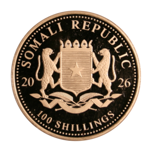 2026 Somalie 100 Shillings Couleur - African Wildlife Elephant - 1 oz Argent pur .9999