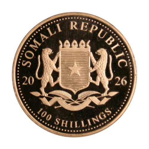 2026 Somalie 100 Shillings Dorée - African Wildlife Elephant - 1 oz Argent pur .9999