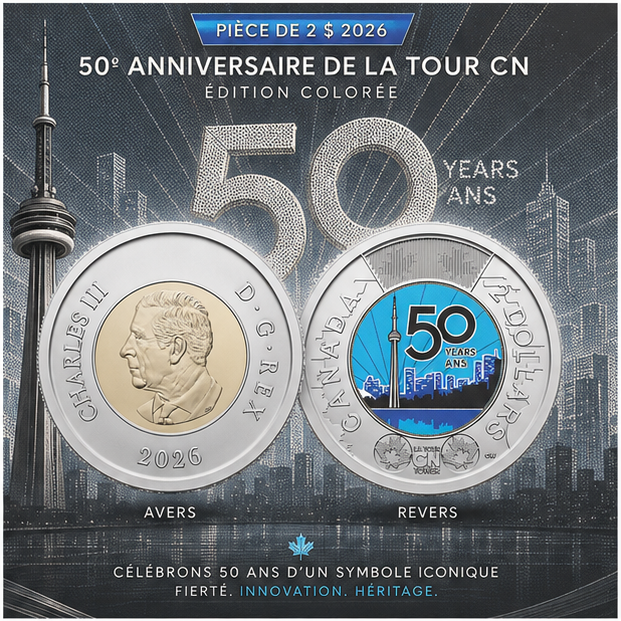 2026 Toonie 2$ Coloré - 50e La Tour du CN - NBU
