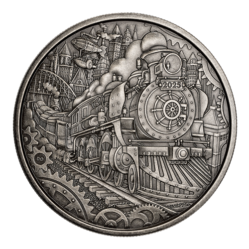 2025 50$ Monde imaginaire : Locomotive à vapeur – Pièce de 3 oz en argent fin (Tirage de 2500)