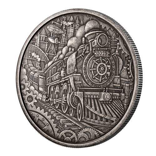 2025 50$ Monde imaginaire : Locomotive à vapeur – Pièce de 3 oz en argent fin (Tirage de 2500)