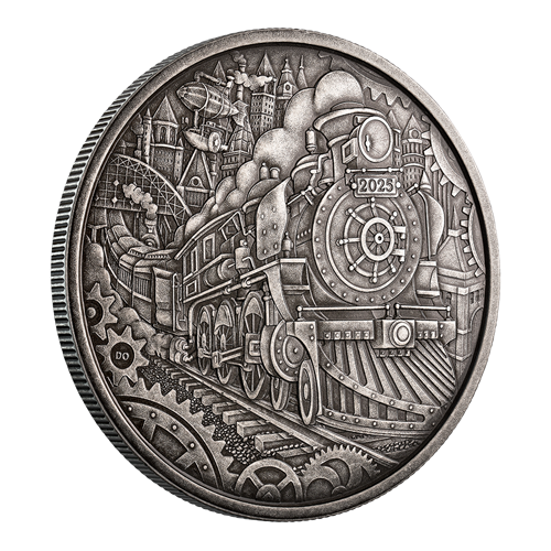 2025 50$ Monde imaginaire : Locomotive à vapeur – Pièce de 3 oz en argent fin (Tirage de 2500)