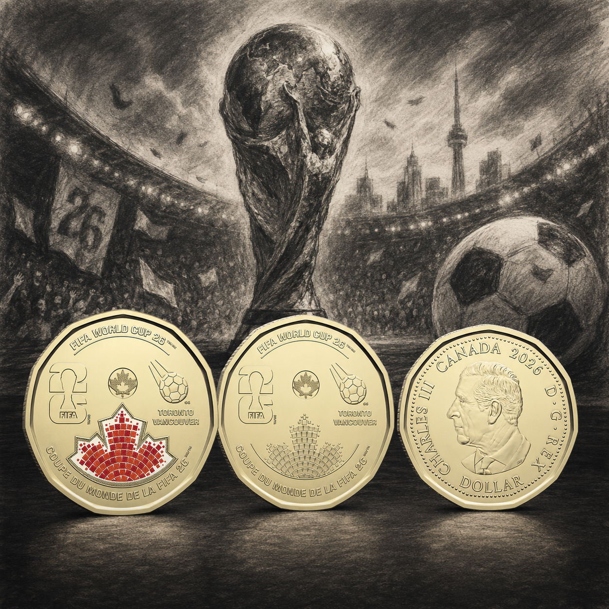2026 Loonie (1$) Duo - Coupe du Monde FIFAᵀᴹ - Régulier et Couleur - BU