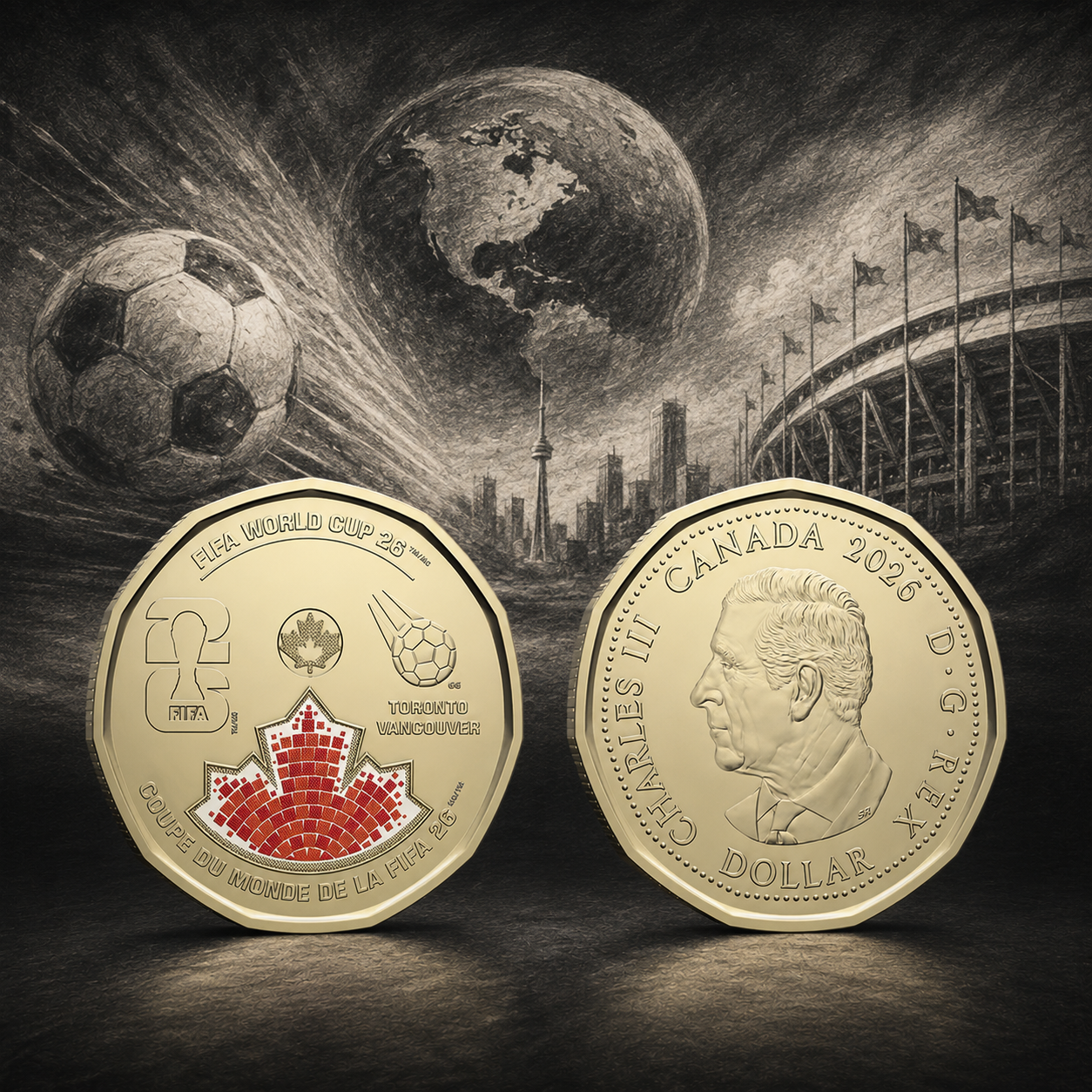2026 Loonie (1$) Duo - Coupe du Monde FIFAᵀᴹ - Régulier et Couleur - BU