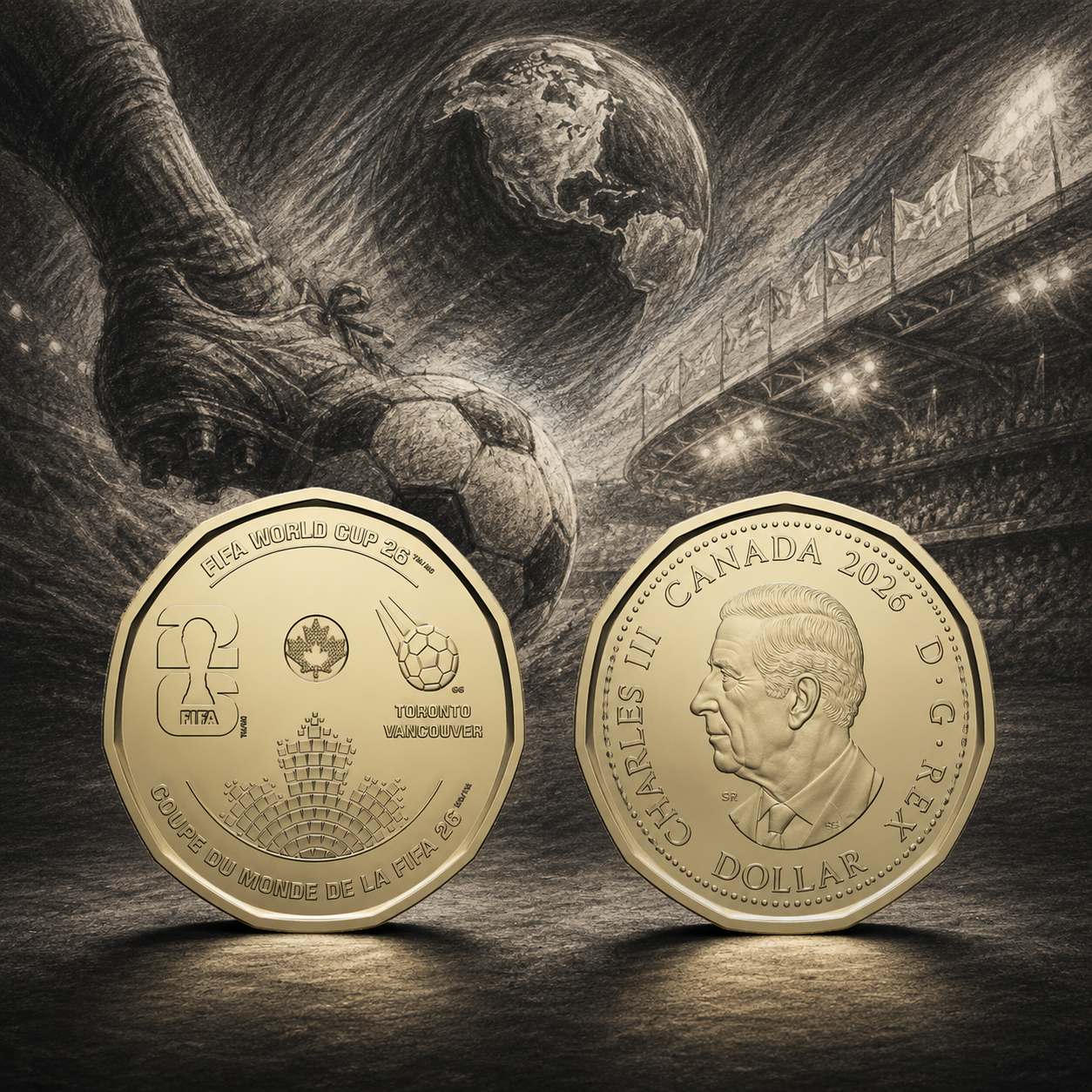 2026 Loonie NON COLORÉ (1$) Coupe du Monde FIFAᵀᴹ - BU