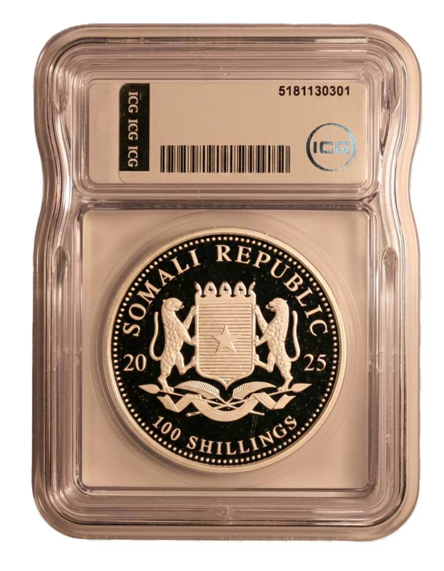 2025 Somalie 100 Shillings - CERTIFIÉ ICG PR-67 DCAM - African Wildlife Elephant - 1 oz Argent pur .9999